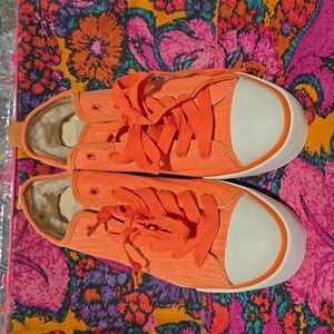 UGG Orange Canvas Lace-Up Low-Top Sneakers with Plush Lining